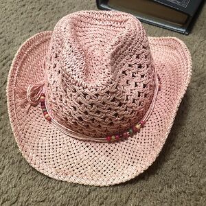 Pink Woven Cowboy Hat with Beaded Band